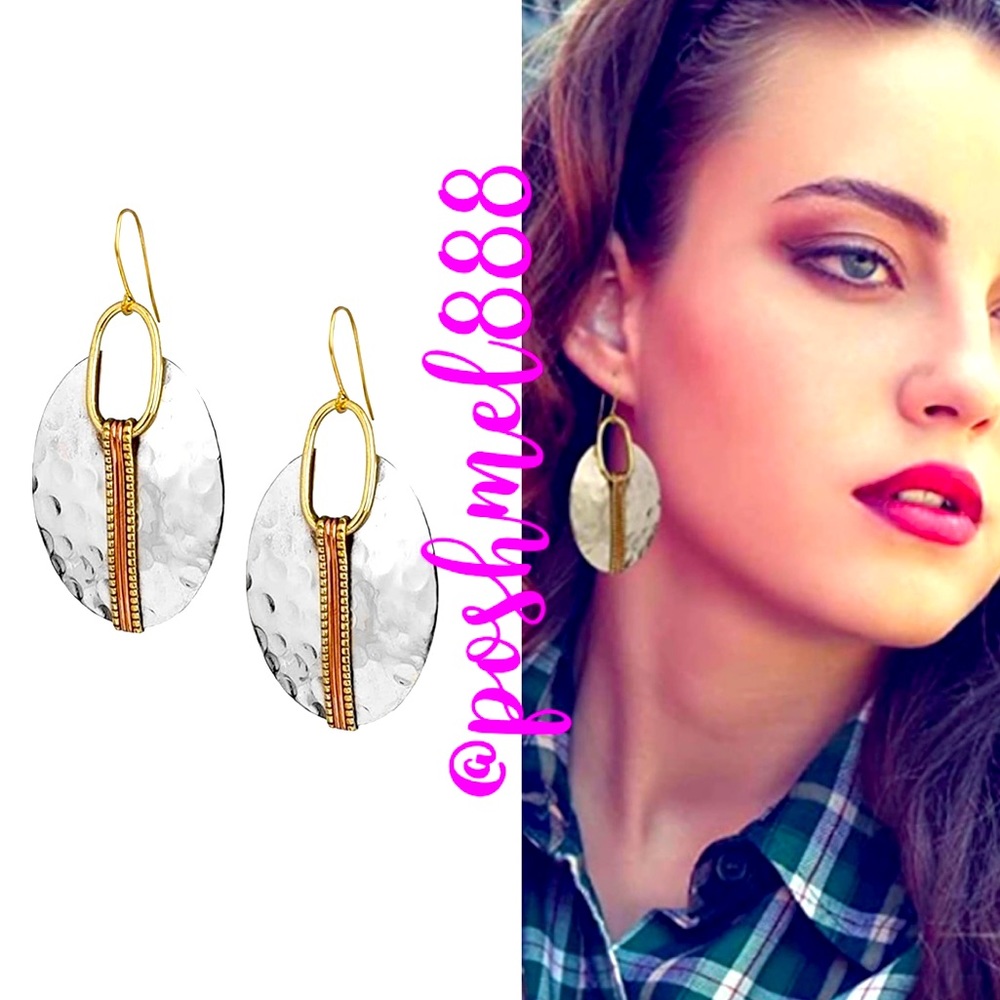 .::GoddessWear::.Boho Artisan Oval Hammered Mixed Silver+Gold StatementE… - Picture 7 of 7